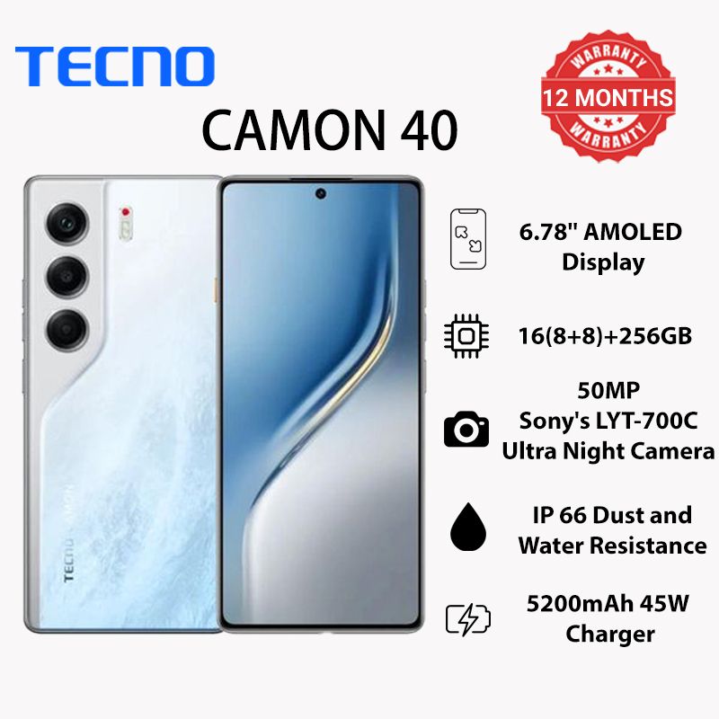 TECNO AI CAMON 40 256GB+16GB (8+8GB) | 6.78” Display | 50MP Sony LYT + 32MP Front | 5200mAh Battery | Helio G100 Chip | Android 15 + HIOS 15