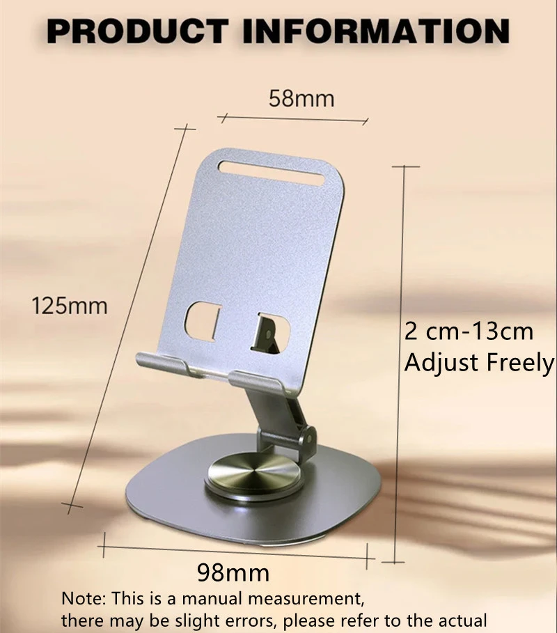 RichRipple 100% Metal Universal Desk Phone Holder Stand Adjustable 360°Rotating Desktop Flat Hold Foldable Portable Stand For Phone/Pad/Tablet Mounts & Stands