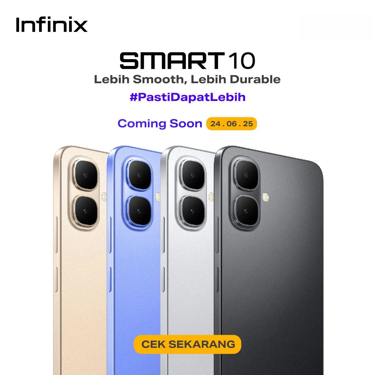 Infinix Smart 10 Plus 6.67" 120Hz IPS LCD Screen, 128GB Storage + 8(4+4)GB RAM, 6000 mAh Battery, 8MP Rear & 8MP Front Camera, Android 15, Dual SIM, Side Fingerprint, Stereo Speakers, USB-C, FM Radio