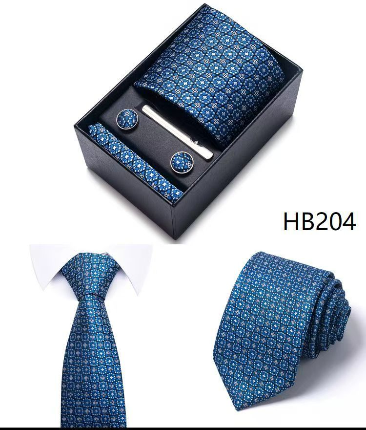 Men's 8cm Business Formal Woven Jacquard Tie Set - Classic & Stylish Necktie with Matching Cufflinks, Tie Clip, and Pocket Square in Gift Box, Perfect for Professional, Wedding, and Formal Occasions