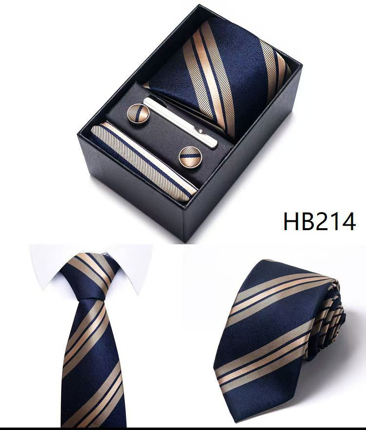 Men's 8cm Business Formal Woven Jacquard Tie Set - Classic & Stylish Necktie with Matching Cufflinks, Tie Clip, and Pocket Square in Gift Box, Perfect for Professional, Wedding, and Formal Occasions