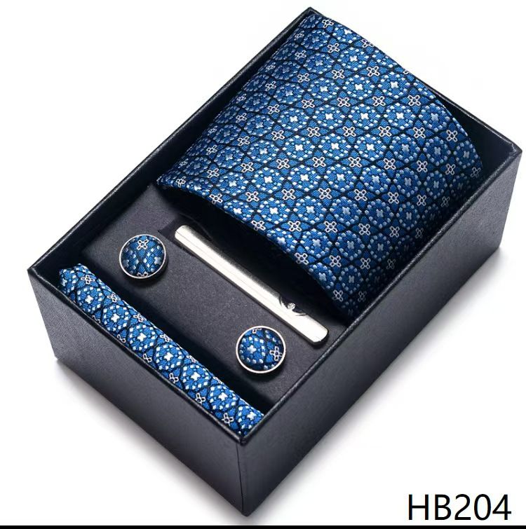 Men's 8cm Business Formal Woven Jacquard Tie Set - Classic & Stylish Necktie with Matching Cufflinks, Tie Clip, and Pocket Square in Gift Box, Perfect for Professional, Wedding, and Formal Occasions