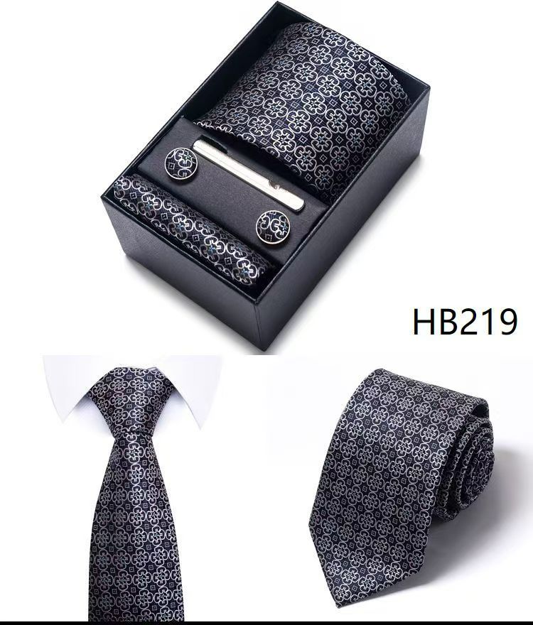 Men's 8cm Business Formal Woven Jacquard Tie Set - Classic & Stylish Necktie with Matching Cufflinks, Tie Clip, and Pocket Square in Gift Box, Perfect for Professional, Wedding, and Formal Occasions