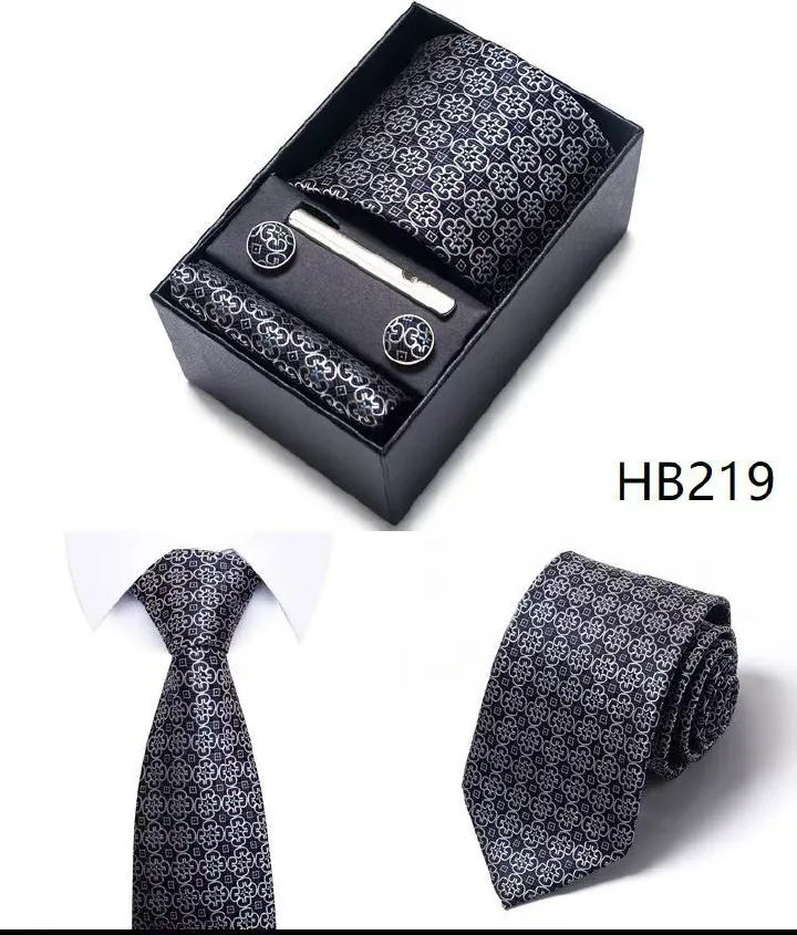 Men's 8cm Business Formal Woven Jacquard Tie Set - Classic & Stylish Necktie with Matching Cufflinks, Tie Clip, and Pocket Square in Gift Box, Perfect for Professional, Wedding, and Formal Occasions