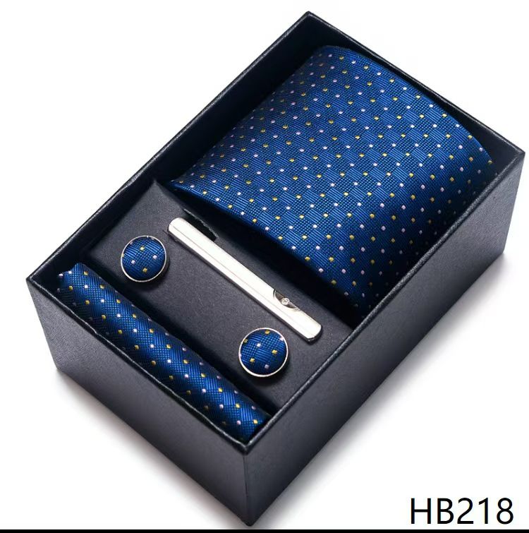 Men's 8cm Business Formal Woven Jacquard Tie Set - Classic & Stylish Necktie with Matching Cufflinks, Tie Clip, and Pocket Square in Gift Box, Perfect for Professional, Wedding, and Formal Occasions