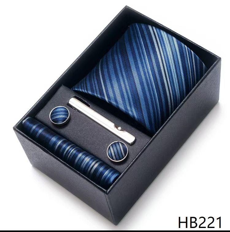 Men's 8cm Business Formal Woven Jacquard Tie Set - Classic & Stylish Necktie with Matching Cufflinks, Tie Clip, and Pocket Square in Gift Box, Perfect for Professional, Wedding, and Formal Occasions