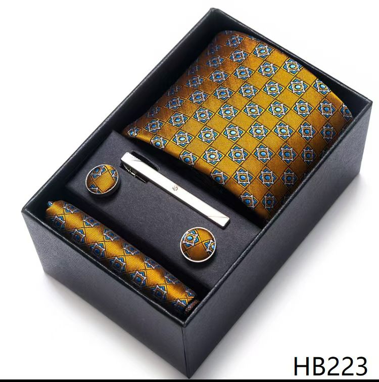 Men's 8cm Business Formal Woven Jacquard Tie Set - Classic & Stylish Necktie with Matching Cufflinks, Tie Clip, and Pocket Square in Gift Box, Perfect for Professional, Wedding, and Formal Occasions
