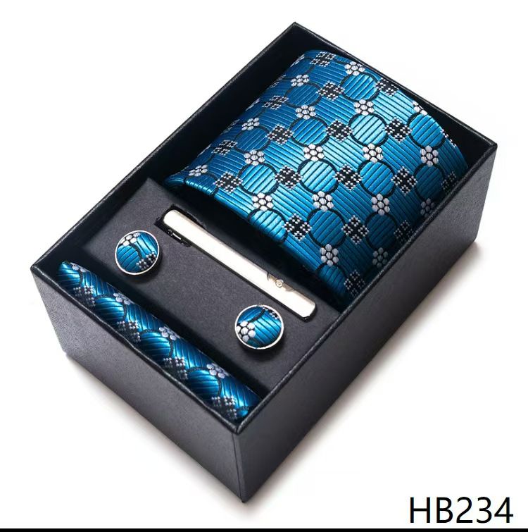 Men's 8cm Business Formal Woven Jacquard Tie Set - Classic & Stylish Necktie with Matching Cufflinks, Tie Clip, and Pocket Square in Gift Box, Perfect for Professional, Wedding, and Formal Occasions