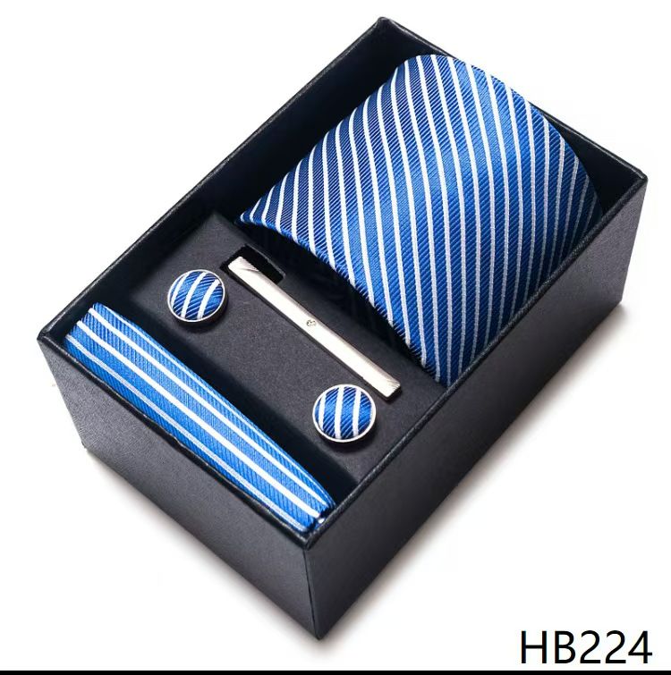 Men's 8cm Business Formal Woven Jacquard Tie Set - Classic & Stylish Necktie with Matching Cufflinks, Tie Clip, and Pocket Square in Gift Box, Perfect for Professional, Wedding, and Formal Occasions
