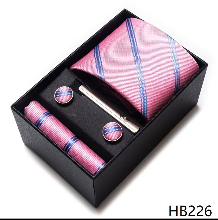 Men's 8cm Business Formal Woven Jacquard Tie Set - Classic & Stylish Necktie with Matching Cufflinks, Tie Clip, and Pocket Square in Gift Box, Perfect for Professional, Wedding, and Formal Occasions