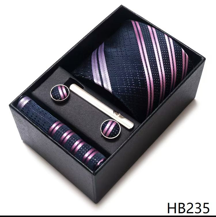 Men's 8cm Business Formal Woven Jacquard Tie Set - Classic & Stylish Necktie with Matching Cufflinks, Tie Clip, and Pocket Square in Gift Box, Perfect for Professional, Wedding, and Formal Occasions