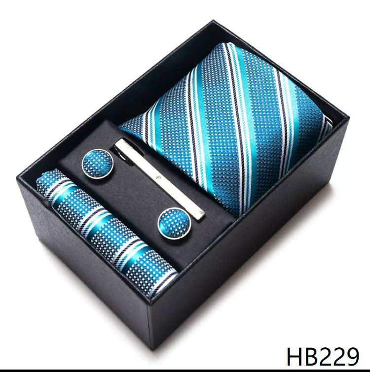 Men's 8cm Business Formal Woven Jacquard Tie Set - Classic & Stylish Necktie with Matching Cufflinks, Tie Clip, and Pocket Square in Gift Box, Perfect for Professional, Wedding, and Formal Occasions