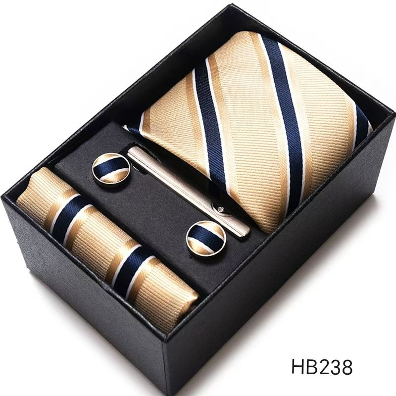 Men's 8cm Business Formal Woven Jacquard Tie Set - Classic & Stylish Necktie with Matching Cufflinks, Tie Clip, and Pocket Square in Gift Box, Perfect for Professional, Wedding, and Formal Occasions