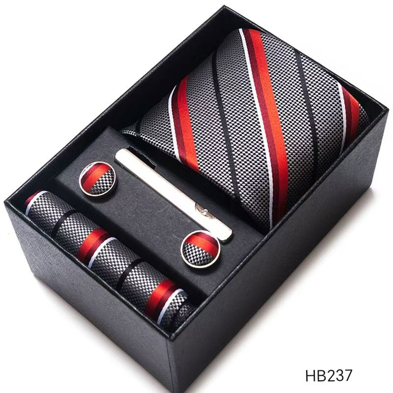 Men's 8cm Business Formal Woven Jacquard Tie Set - Classic & Stylish Necktie with Matching Cufflinks, Tie Clip, and Pocket Square in Gift Box, Perfect for Professional, Wedding, and Formal Occasions