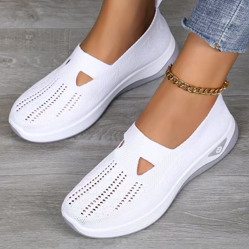 Women's Slip On Casual Sneakers Big Size Flyknit Breathable Canvas Walking Shoes Lightweight Non-Slip Comfortable Loafers for Daily Outdoor Wear