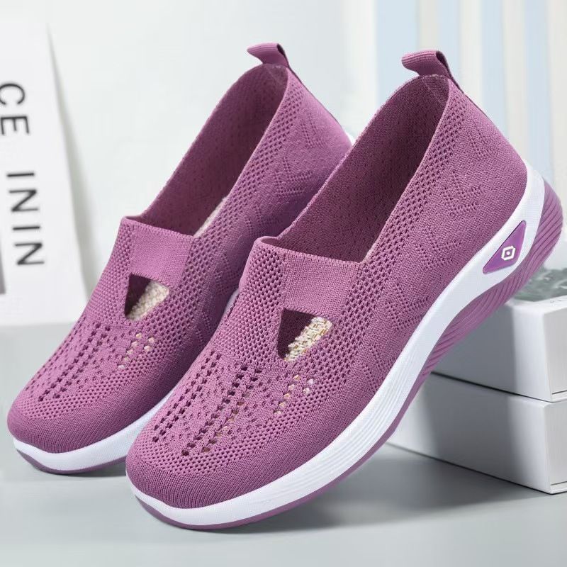 Women's Slip On Casual Sneakers Big Size Flyknit Breathable Canvas Walking Shoes Lightweight Non-Slip Comfortable Loafers for Daily Outdoor Wear