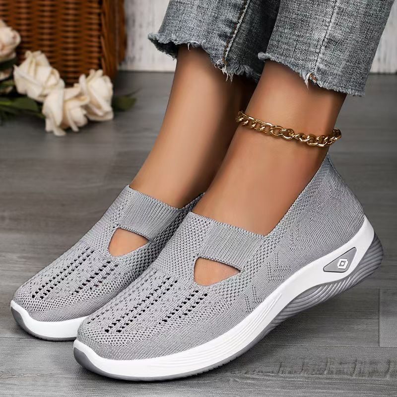 Women's Slip On Casual Sneakers Big Size Flyknit Breathable Canvas Walking Shoes Lightweight Non-Slip Comfortable Loafers for Daily Outdoor Wear