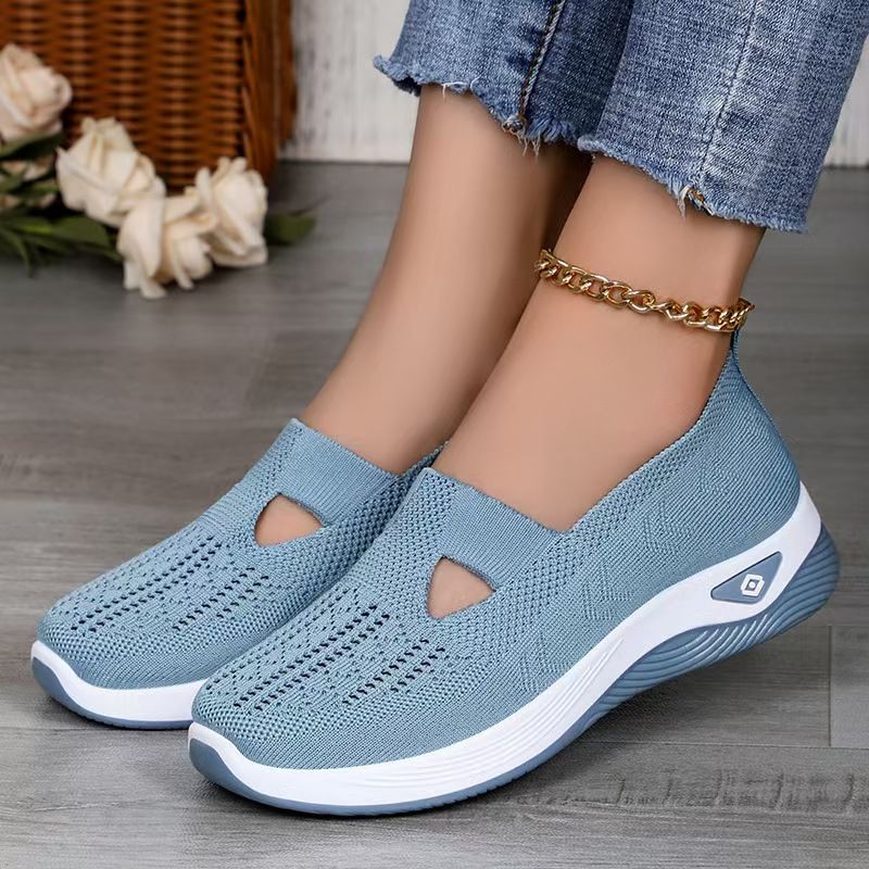 Women's Slip On Casual Sneakers Big Size Flyknit Breathable Canvas Walking Shoes Lightweight Non-Slip Comfortable Loafers for Daily Outdoor Wear