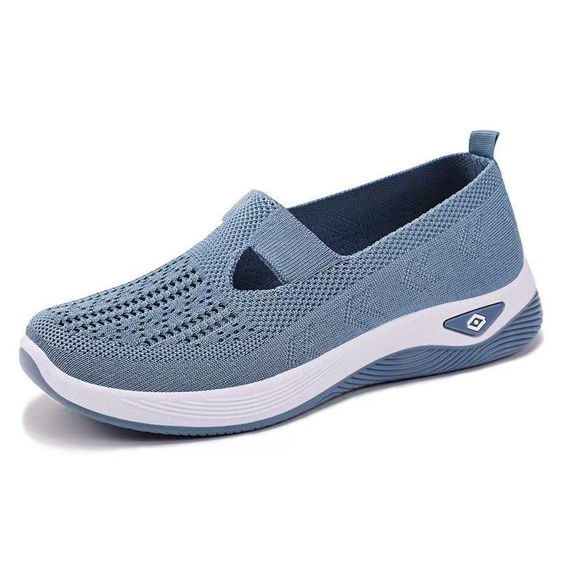 Women's Slip On Casual Sneakers Big Size Flyknit Breathable Canvas Walking Shoes Lightweight Non-Slip Comfortable Loafers for Daily Outdoor Wear