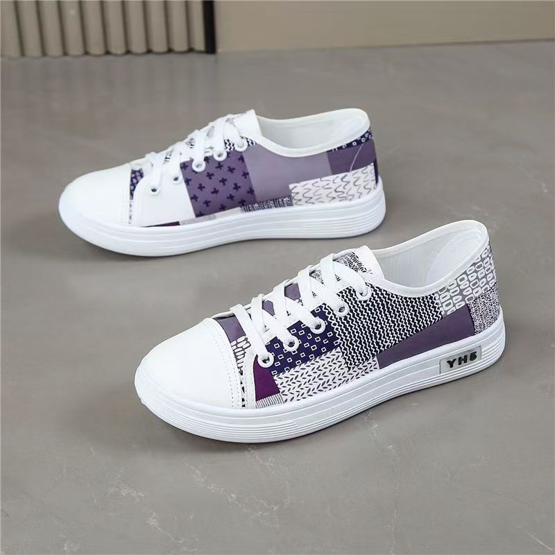 2025 New Women's Canvas Shoes, Fashion Patchwork Low-Top Flat Sneakers, All-Match Ins Style Casual Board Shoes for Spring & Autumn, Niche Cookie Shoes with Unique Pattern