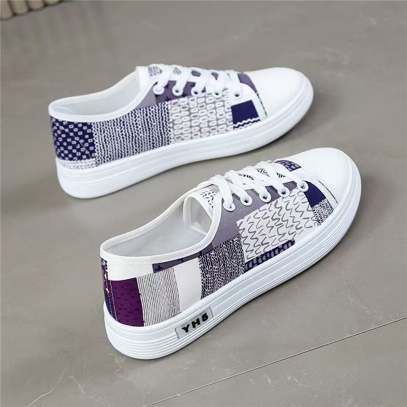 2025 New Women's Canvas Shoes, Fashion Patchwork Low-Top Flat Sneakers, All-Match Ins Style Casual Board Shoes for Spring & Autumn, Niche Cookie Shoes with Unique Pattern