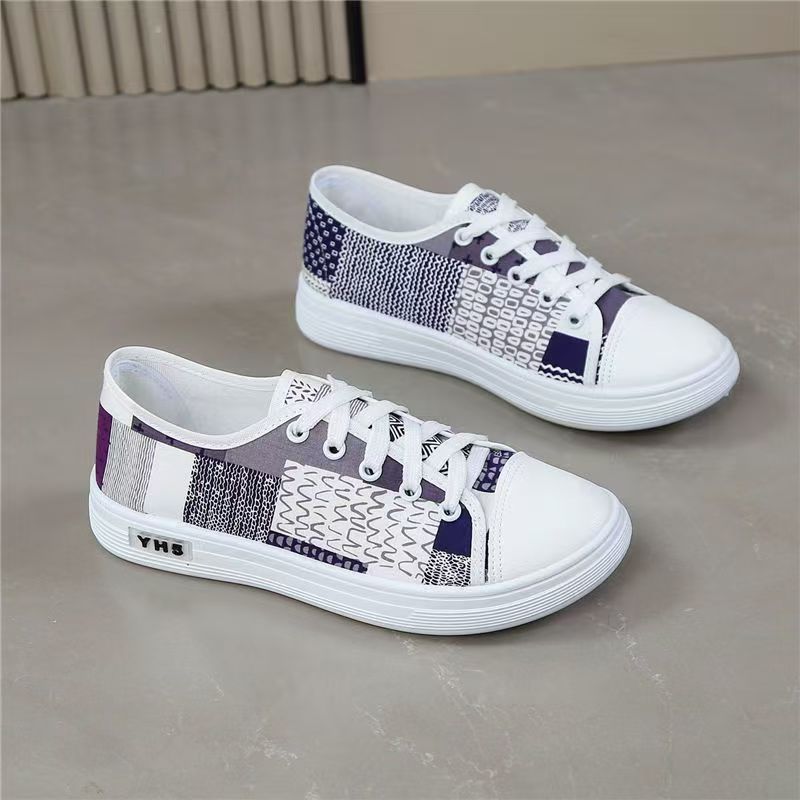 2025 New Women's Canvas Shoes, Fashion Patchwork Low-Top Flat Sneakers, All-Match Ins Style Casual Board Shoes for Spring & Autumn, Niche Cookie Shoes with Unique Pattern