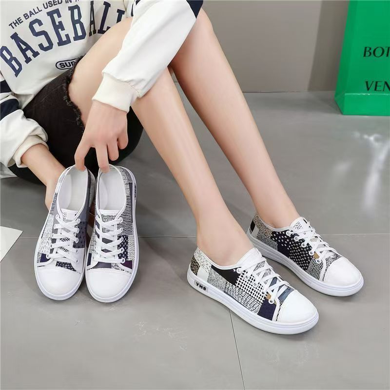 2025 New Women's Canvas Shoes, Fashion Patchwork Low-Top Flat Sneakers, All-Match Ins Style Casual Board Shoes for Spring & Autumn, Niche Cookie Shoes with Unique Pattern