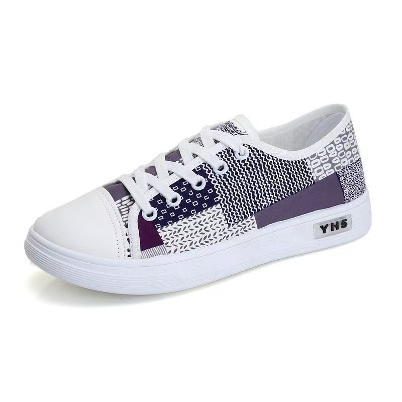 2025 New Women's Canvas Shoes, Fashion Patchwork Low-Top Flat Sneakers, All-Match Ins Style Casual Board Shoes for Spring & Autumn, Niche Cookie Shoes with Unique Pattern