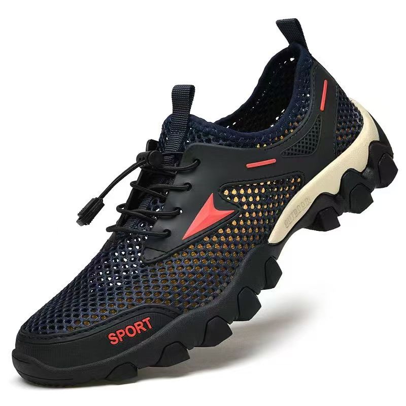 Men's 2025 Mesh Outdoor Shoes, Soft Sole Non-Slip Hiking & Wading Shoes, Breathable Elastic Band Slip-On Hollow Out Fishing Sneakers for Mountaineering & Water Sports
