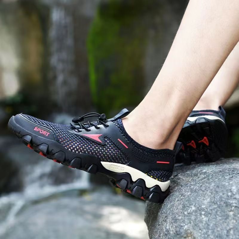 Men's 2025 Mesh Outdoor Shoes, Soft Sole Non-Slip Hiking & Wading Shoes, Breathable Elastic Band Slip-On Hollow Out Fishing Sneakers for Mountaineering & Water Sports
