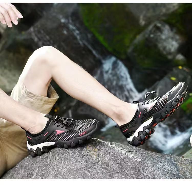 Men's 2025 Mesh Outdoor Shoes, Soft Sole Non-Slip Hiking & Wading Shoes, Breathable Elastic Band Slip-On Hollow Out Fishing Sneakers for Mountaineering & Water Sports