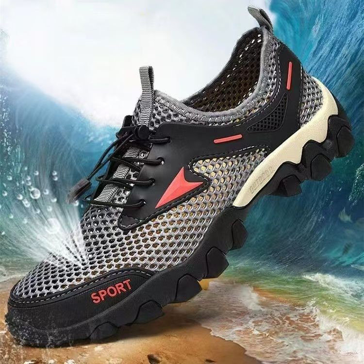 Men's 2025 Mesh Outdoor Shoes, Soft Sole Non-Slip Hiking & Wading Shoes, Breathable Elastic Band Slip-On Hollow Out Fishing Sneakers for Mountaineering & Water Sports