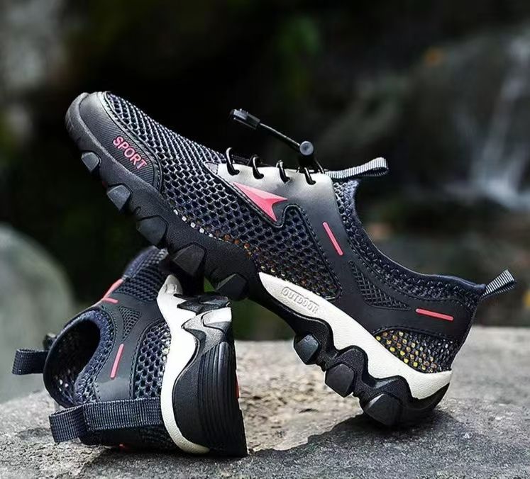 Men's 2025 Mesh Outdoor Shoes, Soft Sole Non-Slip Hiking & Wading Shoes, Breathable Elastic Band Slip-On Hollow Out Fishing Sneakers for Mountaineering & Water Sports