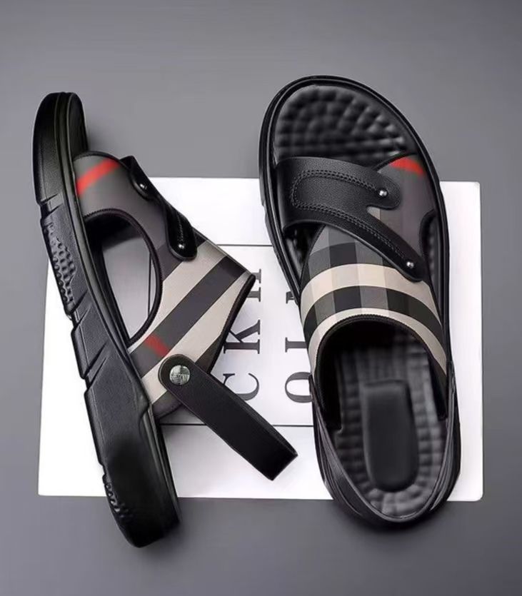 2025 New High-Grade Men's Summer Sandals Wear-Resistant Non-Slip Soft Sole Outdoor Dual-Use Sandals Slippers Fashion Plaid Open-Toe Casual Beach Shoes for Men