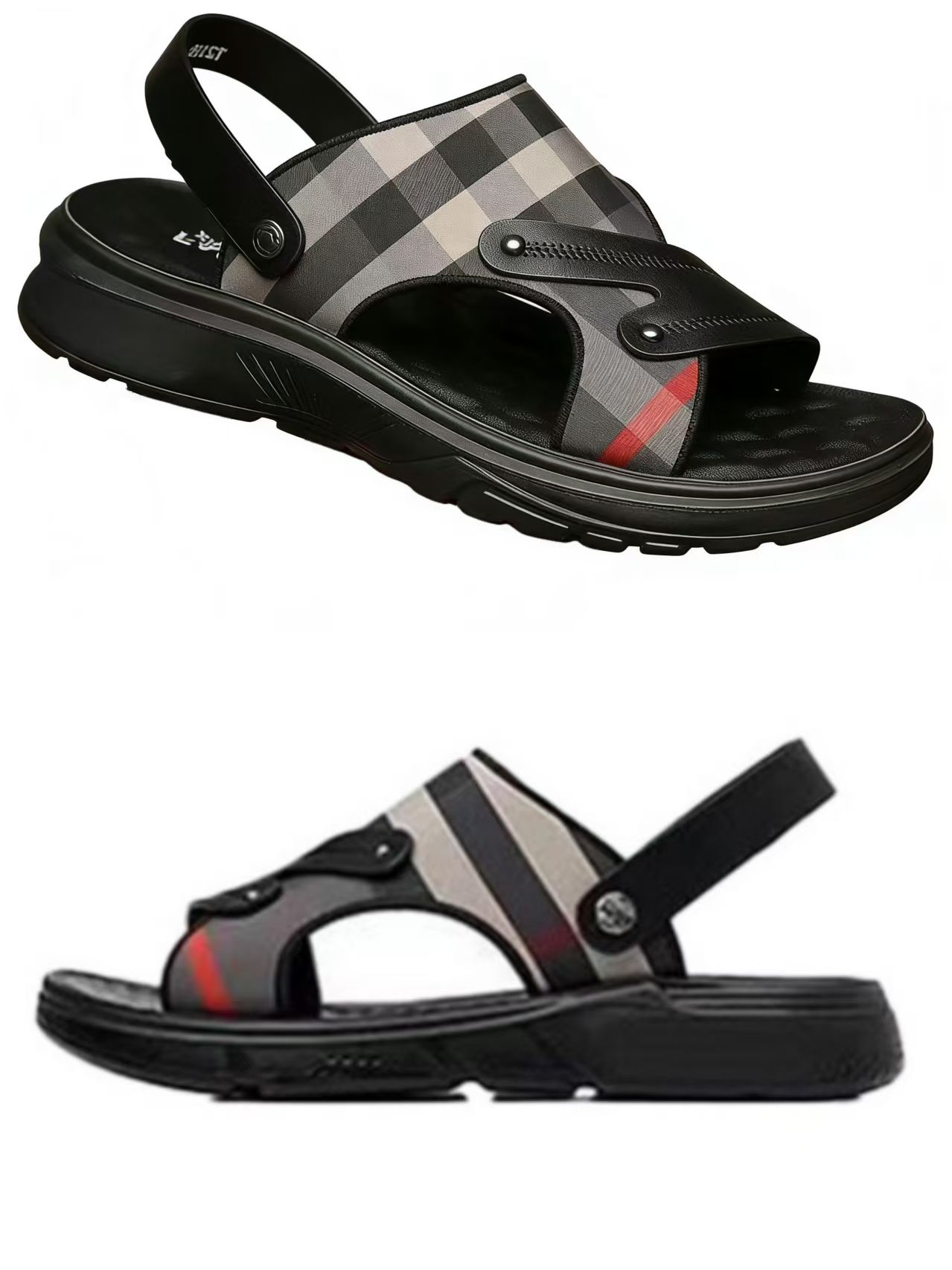 2025 New High-Grade Men's Summer Sandals Wear-Resistant Non-Slip Soft Sole Outdoor Dual-Use Sandals Slippers Fashion Plaid Open-Toe Casual Beach Shoes for Men