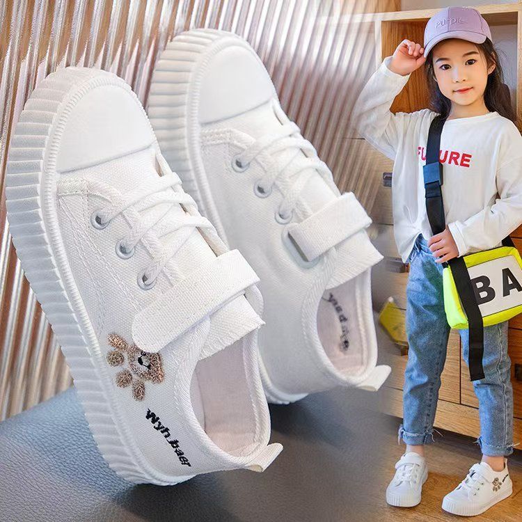 Korean Style Kids Canvas Shoes New Cartoon Print Boys Girls Casual Sneakers Soft Sole Lightweight Flat School Running Board Shoes for Children