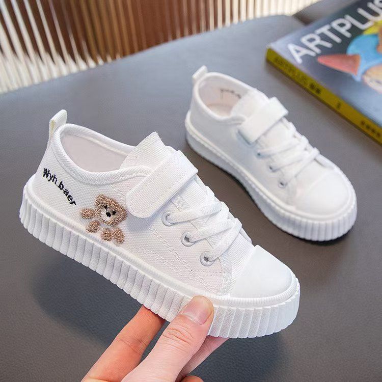Korean Style Kids Canvas Shoes New Cartoon Print Boys Girls Casual Sneakers Soft Sole Lightweight Flat School Running Board Shoes for Children