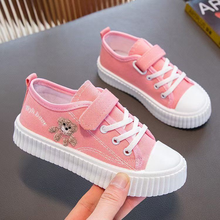 Korean Style Kids Canvas Shoes New Cartoon Print Boys Girls Casual Sneakers Soft Sole Lightweight Flat School Running Board Shoes for Children