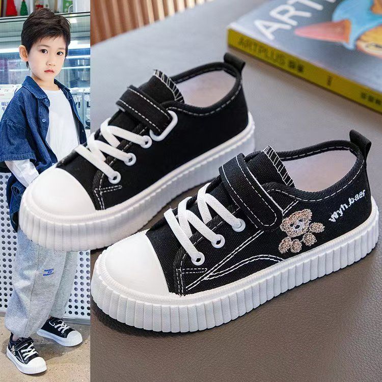 Korean Style Kids Canvas Shoes New Cartoon Print Boys Girls Casual Sneakers Soft Sole Lightweight Flat School Running Board Shoes for Children
