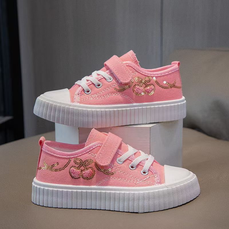 Korean Style Kids Canvas Shoes New Cartoon Print Boys Girls Casual Sneakers Soft Sole Lightweight Flat School Running Board Shoes for Children