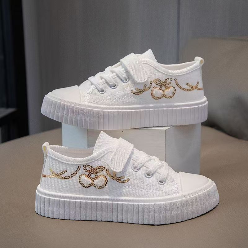 Korean Style Kids Canvas Shoes New Cartoon Print Boys Girls Casual Sneakers Soft Sole Lightweight Flat School Running Board Shoes for Children