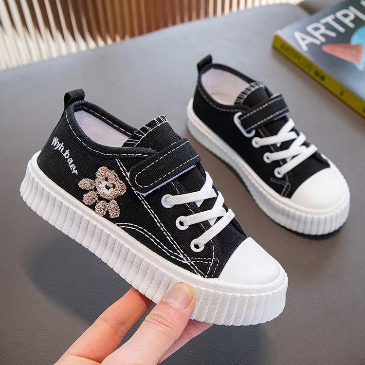 Korean Style Kids Canvas Shoes New Cartoon Print Boys Girls Casual Sneakers Soft Sole Lightweight Flat School Running Board Shoes for Children