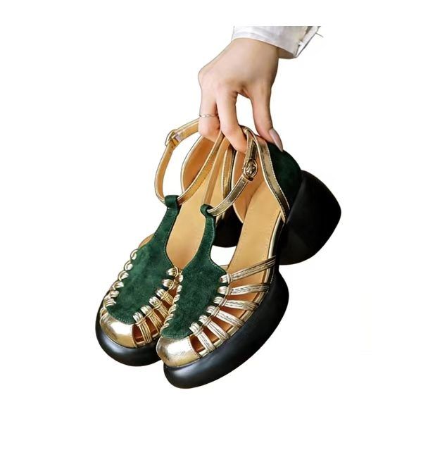 Women's Closed Toe Platform Roman Sandals 2025 Summer, Chunky Heel Hollow Out Leather Sandals, Comfy Thick Sole Outdoor Shoes