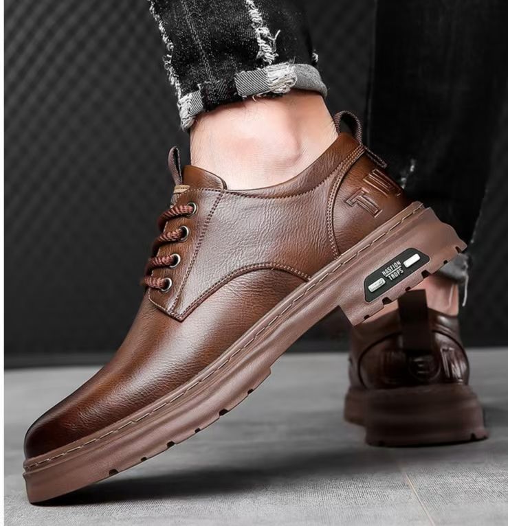 Men's New Business Casual Shoes | British Style Soft-Sole Work Boots | Lightweight Non-Slip Leather Shoes for Office & Daily Wear