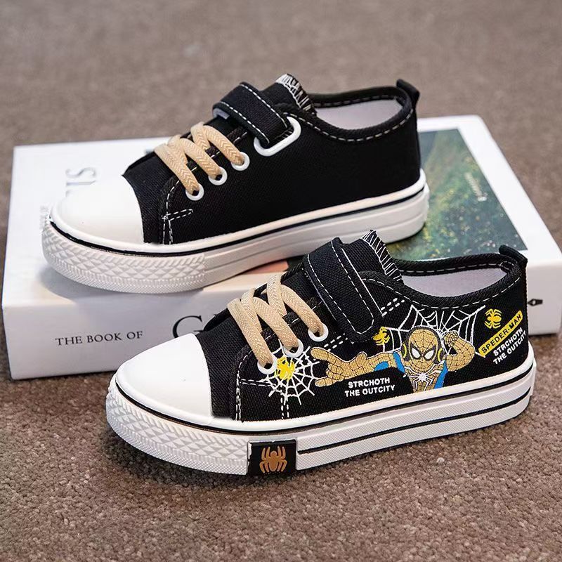 Boys' Spider-Man Canvas Sneakers ,Kids' Canvas Sneakers- Breathable Cartoon Hook-and-Loop Shoes, Non-Slip Soft Sole Casual Skate Shoes for Boys