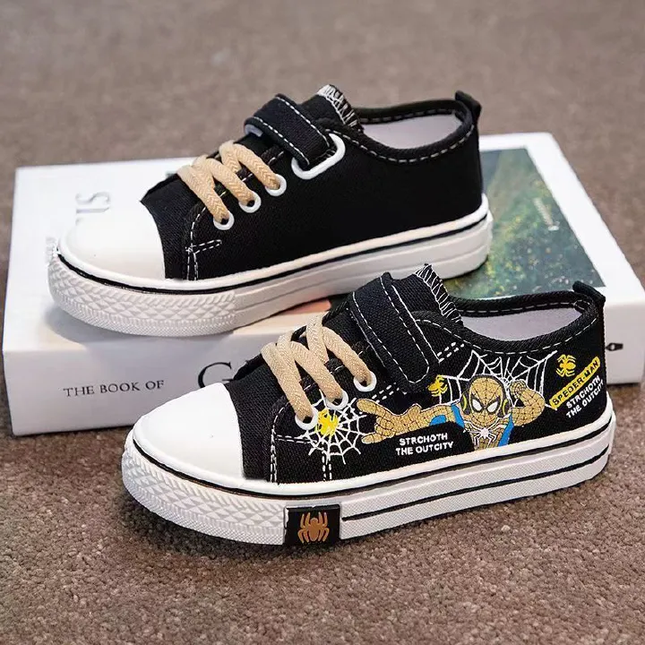 Boys' Spider-Man Canvas Sneakers ,Kids' Canvas Sneakers- Breathable Cartoon Hook-and-Loop Shoes, Non-Slip Soft Sole Casual Skate Shoes for Boys