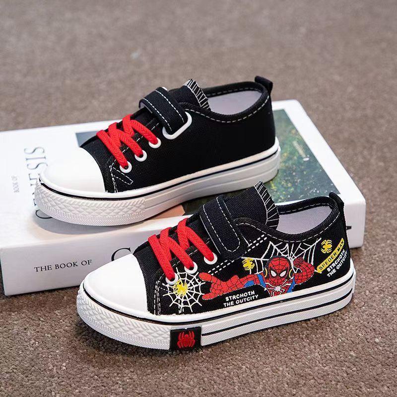 Boys' Spider-Man Canvas Sneakers ,Kids' Canvas Sneakers- Breathable Cartoon Hook-and-Loop Shoes, Non-Slip Soft Sole Casual Skate Shoes for Boys