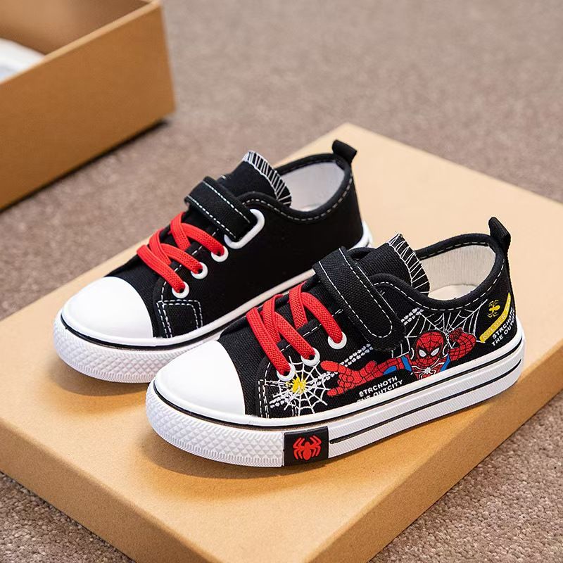 Boys' Spider-Man Canvas Sneakers ,Kids' Canvas Sneakers- Breathable Cartoon Hook-and-Loop Shoes, Non-Slip Soft Sole Casual Skate Shoes for Boys