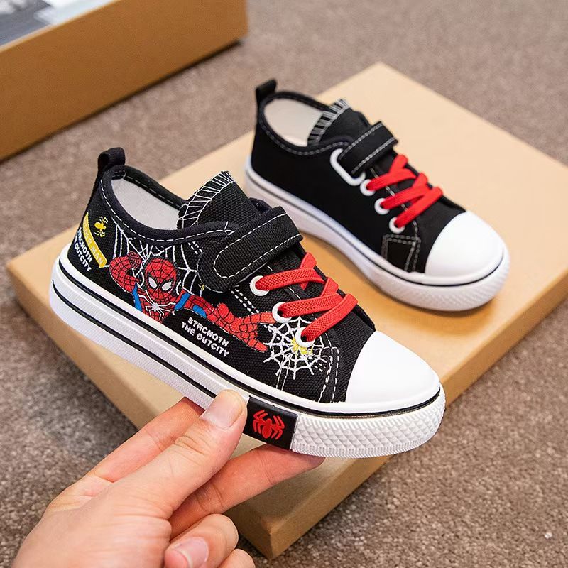 Boys' Spider-Man Canvas Sneakers ,Kids' Canvas Sneakers- Breathable Cartoon Hook-and-Loop Shoes, Non-Slip Soft Sole Casual Skate Shoes for Boys