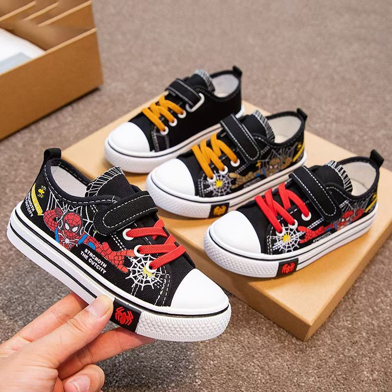 Boys' Spider-Man Canvas Sneakers ,Kids' Canvas Sneakers- Breathable Cartoon Hook-and-Loop Shoes, Non-Slip Soft Sole Casual Skate Shoes for Boys